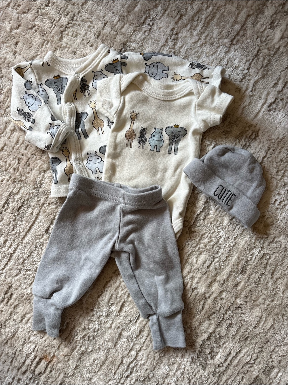 Cream Animal-Print One-Piece Bodysuit with Gray Accessories